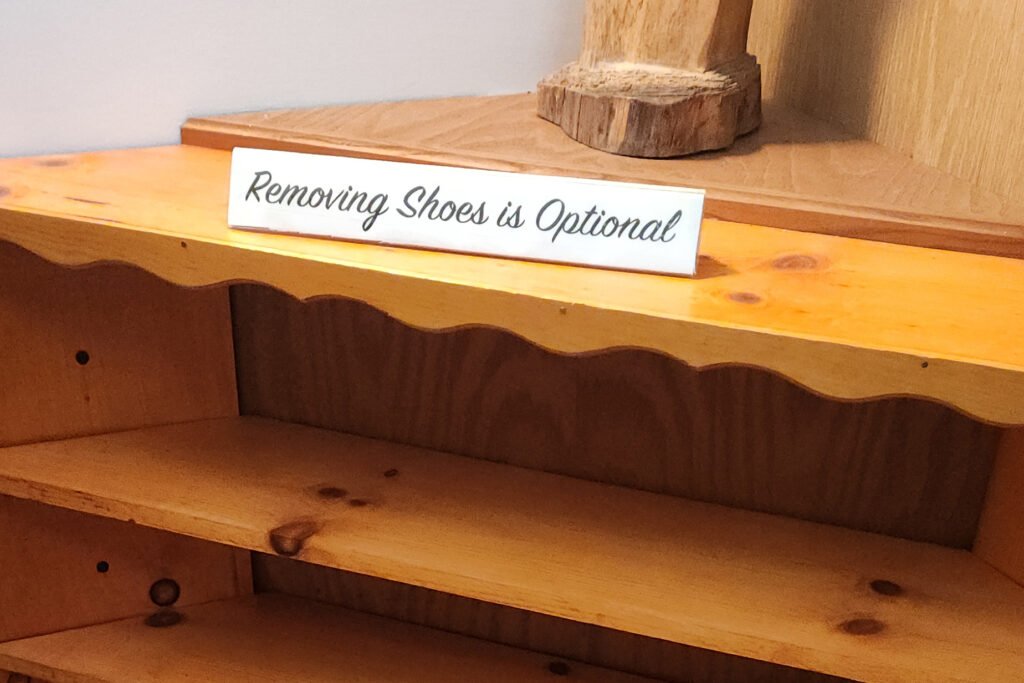 Yoga style shoe storage